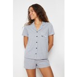 Trendyol Gray Cotton Knitted Pajama Set Cene