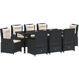 vidaXL 9-dijelni set za objedovanje u vrtu - crni poly rattan, vrtni stol - crni 200x80x73 cm, kaljeno staklo | shoptok.hr