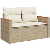 Maison Chic Vrtni kavč - Zunanji kavč z blazinami 2-sedežni bež poli ratan, (22043936) | Shoptok.si