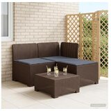 vidaXL Dvosjedni vrtni sofa s jastucima u ratan izgledu 3-sjedalo PP - Smeđa Sofa + srednji + kutni s svijetlosivim jastučićem | shoptok.hr