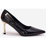 Boto Lacquered Stiletto Heels With Golden Buckle Black Mivira | Shoptok.si