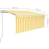 vidaXL Avtomatska tenda s senčilom LED + senzor 3,5x2,5 m rumena/bela | Shoptok.si