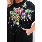 Kesi Włoski Fuchsia Plus Size women's tunic with floral pattern and decorative pearls | Shoptok.si