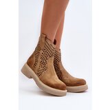 Zazoo 3470 Women's Flat Heel Suede Ankle Boots Beige | shoptok.hr