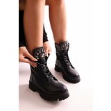 Shoeberry Women's Bodin Black Skin Stone Thick Heeled Boots Black Skin Cene