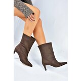 Fox Shoes Women's Brown Suede Short Heeled Boots Cene