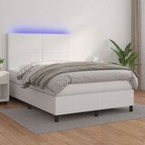  Box spring postelja z vzmetnico LED bela 140x190cm umetno usnje, (20900869) Cene