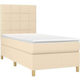  Box spring postelja z vzmetnico LED krem 100x200 cm blago, (20900844) | Shoptok.si