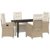 vidaXL Set od 5 dijelova vrtnog stola s jastučićima Bež poli ratan, Vrtni stol Crni 140x80x73 cm Kaljeno staklo Cijene