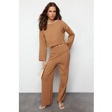 Trendyol Camel Piping Detailed Color Blocked Knitwear Top and Bottom Set cene