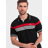 Ombre Męska koszulka polo z trójkolorowymi pasami - czarna | shoptok.hr