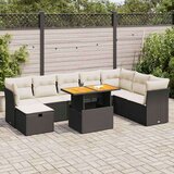 vidaXL 9-dijelni set vrtnih sofa s jastucima crni od poliratana bagrem | shoptok.hr