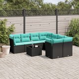  Vrtna garnitura - 9-dijelni set vrtnih sofa od poliratana s jastucima crni - Crna 4x kutna + stol + 4x srednja 1 | shoptok.hr