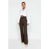 Trendyol Brown Straight/Straight Cut Woven Belt Detailed Trousers