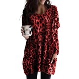 Fenzy Modna Tunika Z Dolgimi Rokavi, Žepi In Leopardjim Potiskom Delaney, Rdeča | Shoptok.si