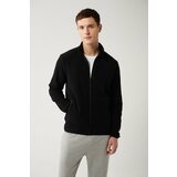 Avva Men's Black Fleece Sweatshirt Stand Collar Cold Resistant Zippered Regular Fit cene