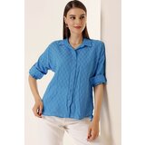 By Saygı Buttoned Front Polo Collar Shirt with Buttons and Folded Sleeves Saks Cene