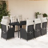 vidaXL 9-dijelni vrtni blagovaonski set s jastucima crni od poliratana | shoptok.hr