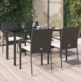  5-dijelni vrtni blagovaonski set s jastucima od poliratana crni Crna Dužina stola 140 cm | shoptok.hr