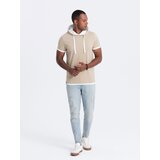 Ombre Men's casual cotton t-shirt with hood - beige | Eponuda.ba