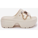 Boto Foam Women's Slippers on a Massive Platform with Golden Accents Ecru Ivoriel | Shoptok.si