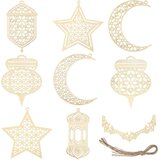 NIKCORP Leseni okraski Ramadan Kareem, komplet 9 kosov, viseča dekoracija v obliki lune, zvezde in lanterne, naravni les z vrvico, (5000156480) | Shoptok.si