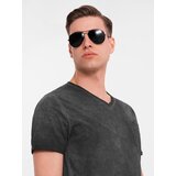 Ombre Men's cotton knit V-neck t-shirt with wash effect - black | shoptok.hr