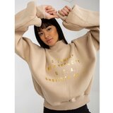 Fashion Hunters Beige sweatshirt with a print and a turtleneck Cene