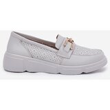 VINCEZA Women's Leather Loafers with Golden Detail Jasnoszare 88007 | shoptok.hr