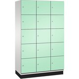 C+P Omara CAMBIO s predelki z zaklepanjem in vrati iz jeklene pločevine, 15 predelkov, širina 1200 mm, korpus svetlo siv / vrata svetlo zelena | Shoptok.si