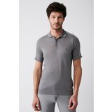 Avva Men's Gray Polo Neck Stripe Detailed Shoulder Ribbed Standard Fit Regular Cut Knitwear T-shirt Cene