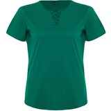 Trendyol Curve Green V Neck Knitted T-Shirt Cene