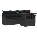 vidaXL 5-delni vrtni sofa set z blazinami Črna Poli ratan Akacija | Shoptok.si