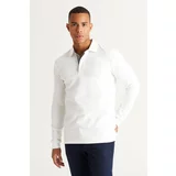 ALTINYILDIZ CLASSICS Men's White Slim Fit Narrow Cut Polo Neck Cotton T-Shirt