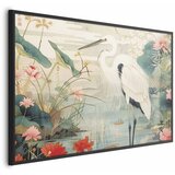  Plakat - Over the Asian Pond - illustration in the Japanese print style featuring a heron 60x40 Crni okvir | shoptok.hr