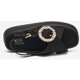 Resti Black fabric women's sandals on a flat sole with cubic zirconia Senire - Footwear | Shoptok.si