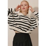 HAKKE Women's Polo Neck Striped Knitwear Blouse Cene