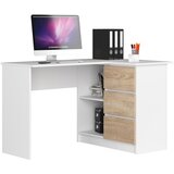 AKORD B16 Kotna Pisalna Miza, 3 Predali, Desna Izvedba, Bela/Hrast Sonoma, (5000333060) | Shoptok.si