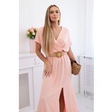 Kesi Włoski Long dress with a decorative belt apricot | Shoptok.si