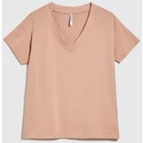 Marisse Beige Cotton V-Neck T-Shirt | Shoptok.si