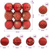  Set božićnih kuglica XL 18 kom. Crvena i zlatna 8 cm Polistiren | shoptok.hr