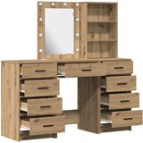 vidaXL set 3 umetni hrast inženirski les, ogledalo visoka omarica | Shoptok.si