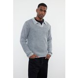 Trendyol Gray Regular Polo Neck Textured Knitwear Sweater | shoptok.hr