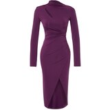 Trendyol Plum Purple Fitted Evening Dress with Window/Cut Out Details Cene