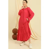 By Saygı Lace Detailed Long Sleeve Oversize Viscose Dress with Collar Laced