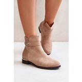 Kesi Insulated women's ankle boots on a flat heel with gold details beige Ravasira Cijene
