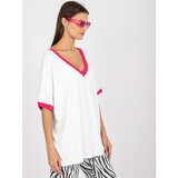 Fashion Hunters White and pink viscose casual blouse with short sleeves Cene