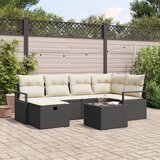 vidaXL 7-delni vrtnim set s blazinami Črn Poli ratan, 2-sedežna sofa s blazinami Črn Poli ratan | Shoptok.si