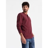 Ombre Button up neck men's waffle knit longsleeve - maroon | ePonuda.com