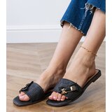 D/CEO Black flat sandals with a gold ornament Merelis | Shoptok.si